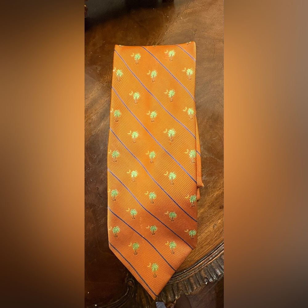 Joseph A. Bank Silk Tie Light Orange Silk Tie with Palm Tree and Moon Pattern